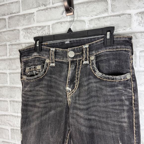 True Religion ROCCO Relaxed Skinny Black Denim Thick Stitch Jeans Mens 30 x 34 - Picture 2 of 12